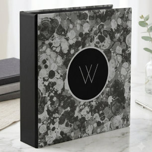 Monogrammed Black and White Ink Marble Binder