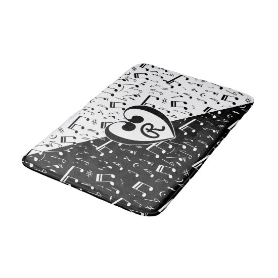 Monogrammed black and white love music bath mat