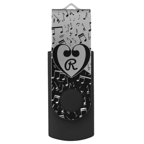 Monogrammed black and white love music flash drive