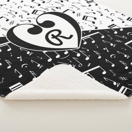 Monogrammed black and white love music sherpa blanket