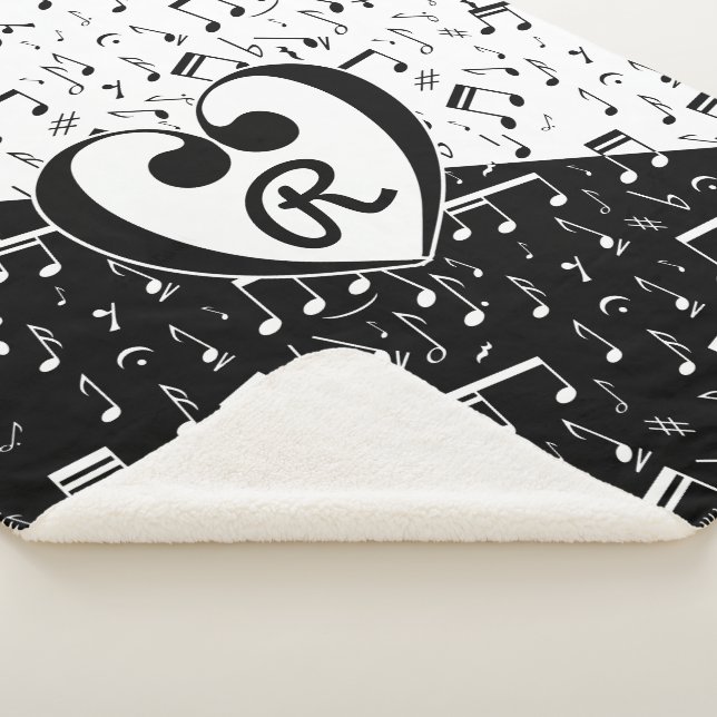 Monogrammed black and white love music sherpa blanket (3/4)