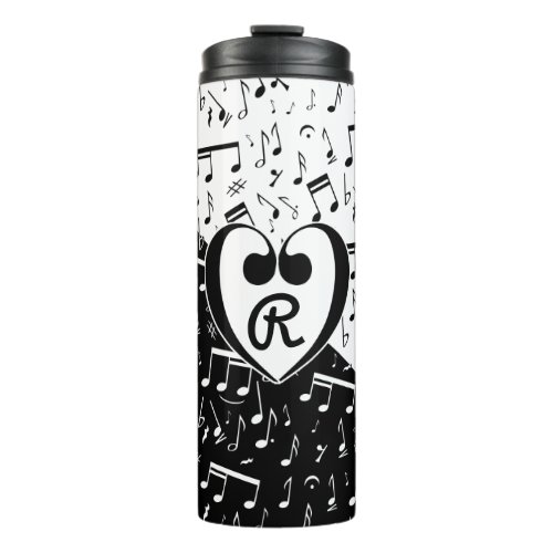 Monogrammed black and white love music thermal tumbler