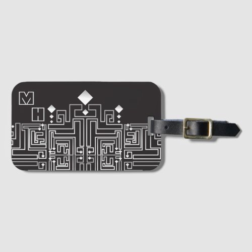 Monogrammed Black and White Maze Pattern Luggage Tag