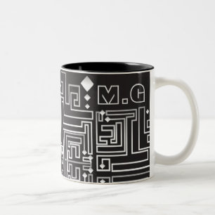 Monogrammed Black and White Maze Pattern Two-Tone Coffee Mug