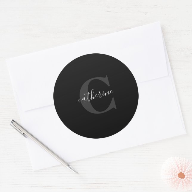 Monogrammed Black and White Modern Edgy Print Classic Round Sticker (Envelope)
