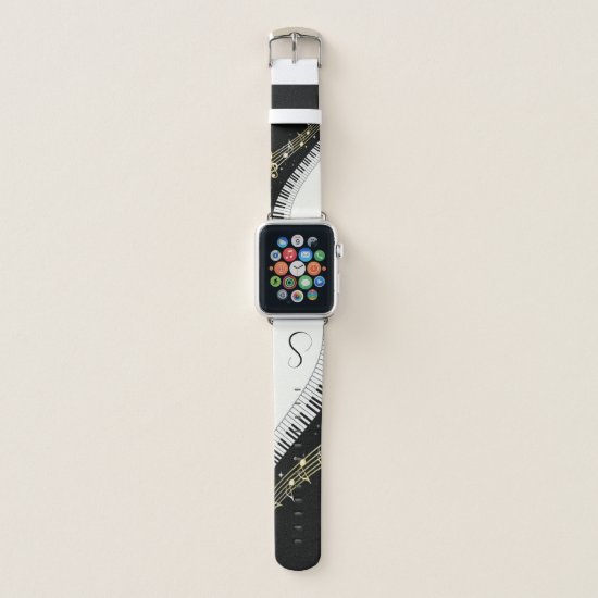 Monogrammed Black and white Piano Keys Music Notes Apple Watch Band