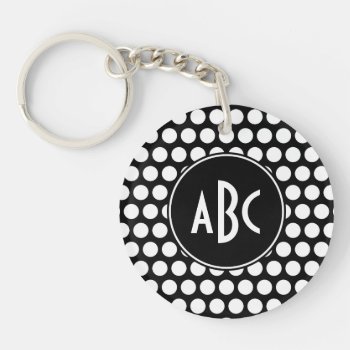 Monogrammed Black And White Polka Dots Keychain by cliffviewgraphics at Zazzle