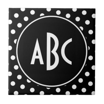 Monogrammed Black And White Polka Dots Tile by designs4you at Zazzle