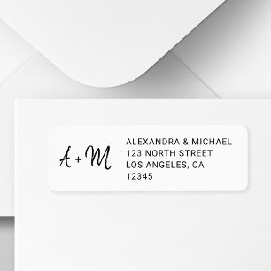 Monogrammed black and white script wedding rsvp label