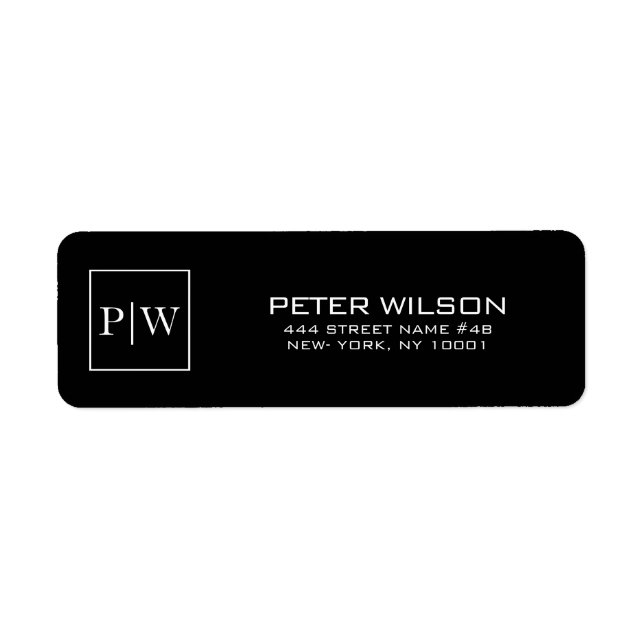 Monogrammed Black And White Square Label (Front)