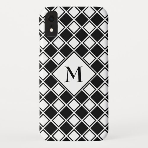 Monogrammed Black And White Squares iPhone XR Case