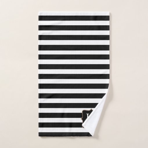 Monogrammed Black and White Striped Bath Towel Set | Zazzle