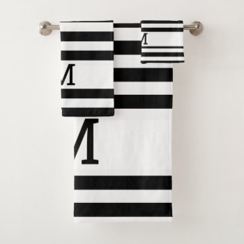 Monogrammed Black And White Striped Bath Towel Set by InTrendPatterns at Zazzle