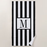 Monogrammed Black and White Striped Beach Towel