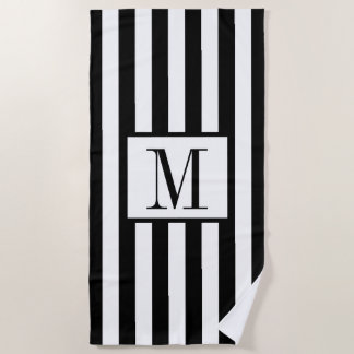 Monogrammed Black and White Striped Beach Towel