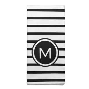 Monogrammed Black and White Striped Cloth Napkin