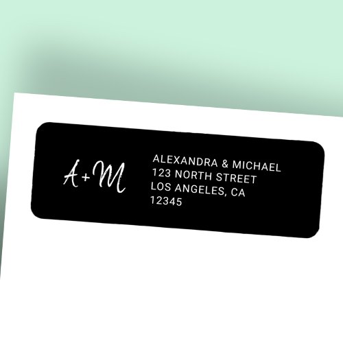 Monogrammed black and white wedding return address label