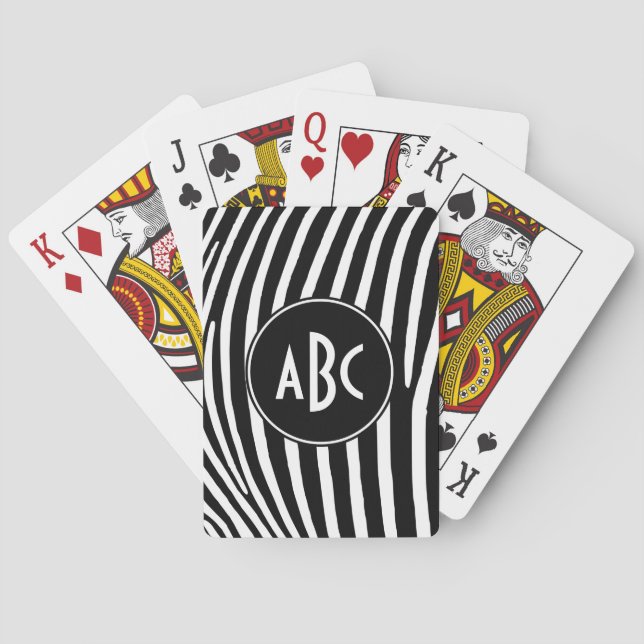 Monogrammed Black and White Zebra Stripes Poker Cards (Back)