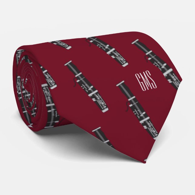 Monogrammed Black Bassoon Neck Tie (Rolled)