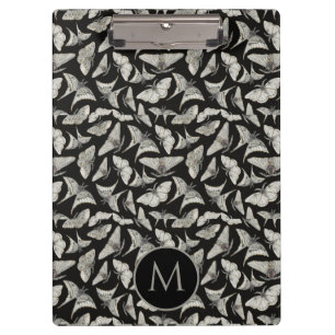 Monogrammed Black Beige Moth Bug Pattern Clipboard