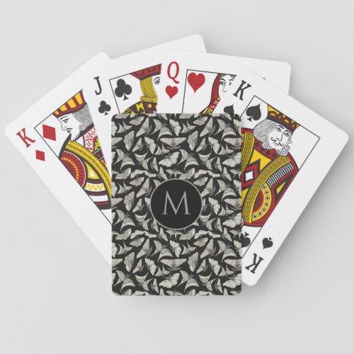 Monogrammed Black Beige Moth Bug Pattern  Poker Cards