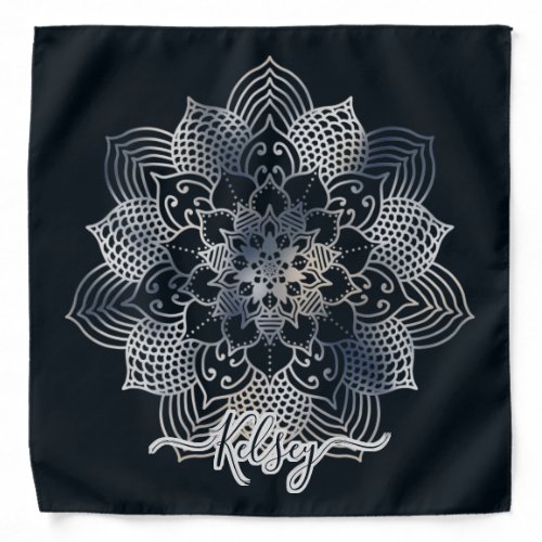 Monogrammed Black  Blue Mandala Pattern Bandana