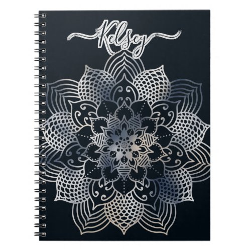 Monogrammed Black  Blue Mandala Pattern Notebook