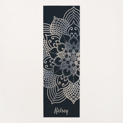 Monogrammed Black  Blue Mandala Pattern Yoga Mat