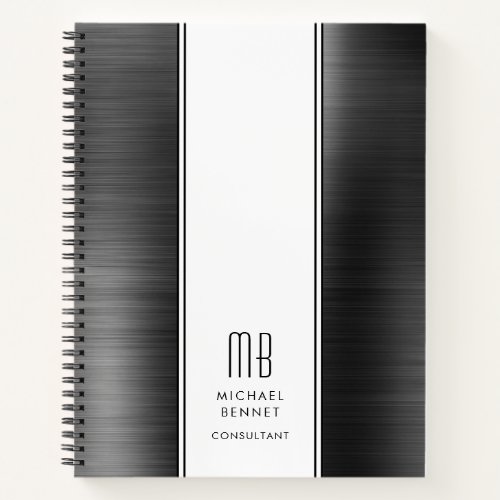 Monogrammed Black Brushed Metallic Business Notebook