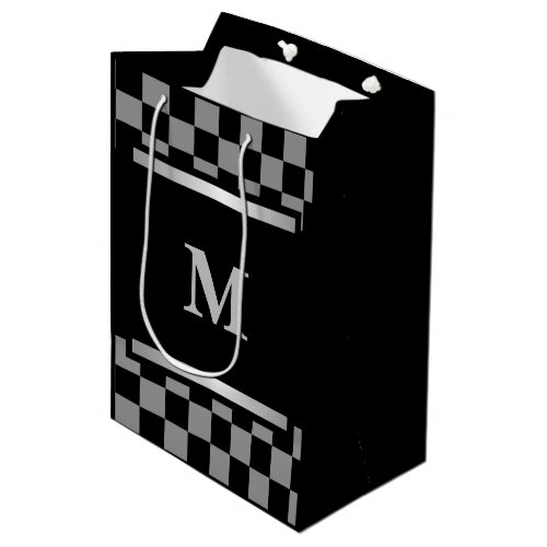 Monogrammed Black Checkered  Medium Gift Bag