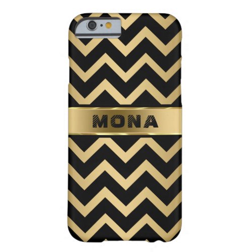 Monogrammed Black Chevron Gold Background Barely There iPhone 6 Case
