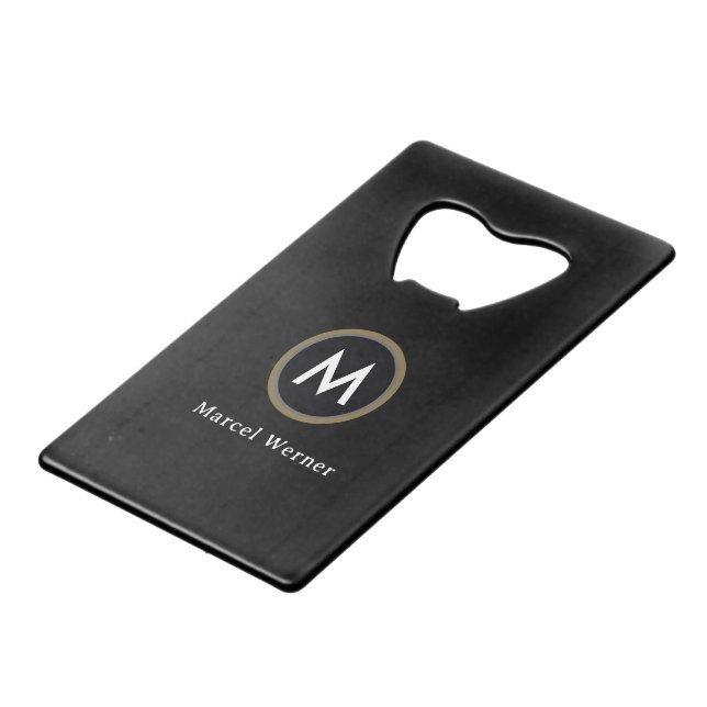 Monogrammed Black Credit Card Bottle Opener (Back Angled)