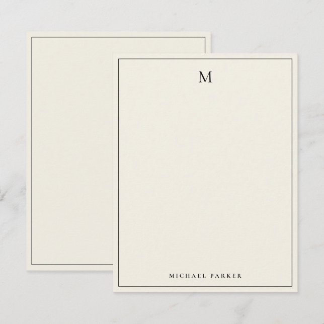 Monogrammed Black & Ecru Professional  Thank You Card (Front/Back)