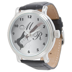 Monogrammed Black Electric Guitar Watch