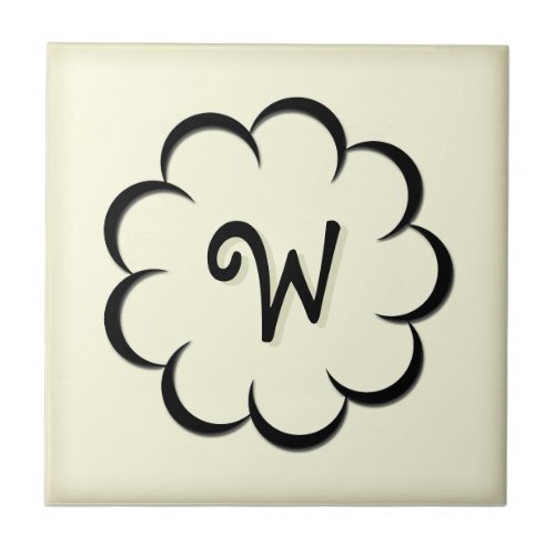 Monogrammed Black Flower on Pale Limeade Tile