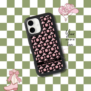 Monogrammed Black Girly Pink Cowgirl Otterbox iPhone 16 Case