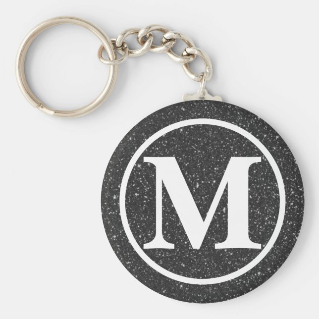 Monogrammed Black Glitz BB Keychain (Front)