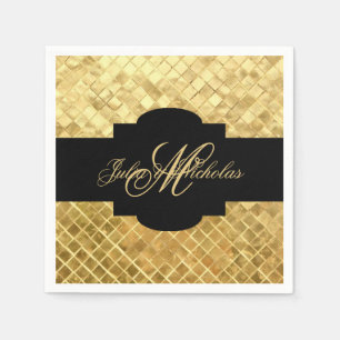 Monogrammed Black & Gold 50th Anniversary Napkins
