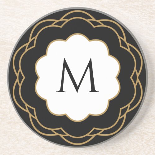 Monogrammed Black  Gold Frame Coaster