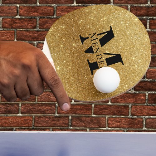Monogrammed Black  Gold Glitter Ping Pong Paddle