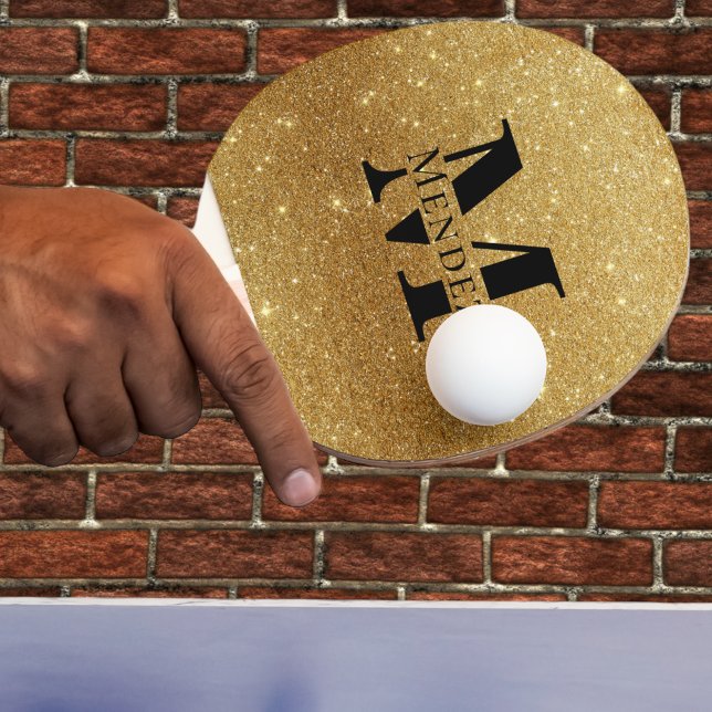 Monogrammed Black + Gold Glitter Ping Pong Paddle (Creator Uploaded)