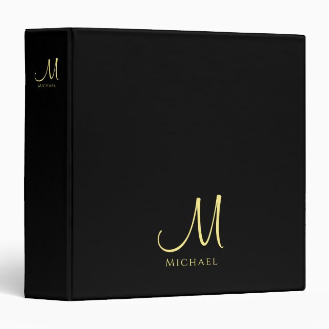 Monogrammed Black Gold Initial Custom Template 3 Ring Binder (Front/Spine)