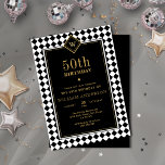 Monogrammed Black & Gold Milestone Age Birthday Invitation<br><div class="desc">This "Monogrammed Black & Gold Milestone Age Birthday Invitation" is a sophisticated and stylish way to celebrate a significant birthday, particularly a 50th or other milestone. The design features a classic black and gold color scheme, conveying a sense of timeless elegance and refined taste. The prominent monogram and clean typography...</div>