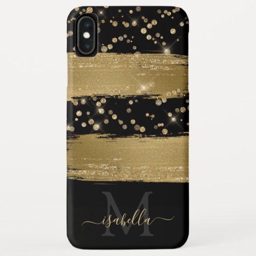 Monogrammed Black Gold Script iPhone XS Max Case