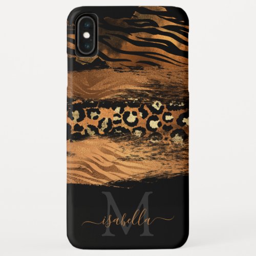 Monogrammed Black Gold Script Copper iPhone XS Max Case