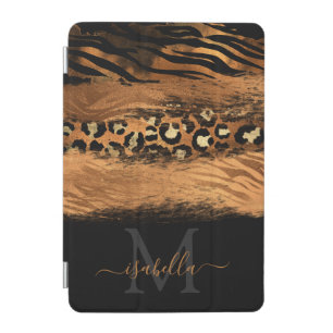 Monogrammed Black Gold Script Copper iPad Mini Cover