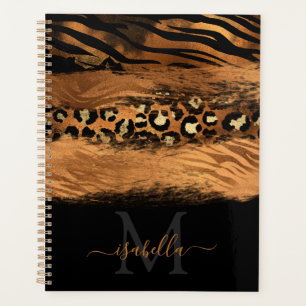 Monogrammed Black Gold Script Copper Planner