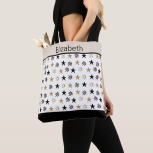 Monogrammed Black Gold Stars Tote Bag