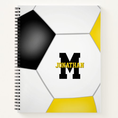 monogrammed black gold team colors soccer  notebook