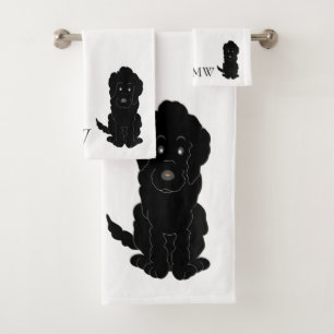 Monogrammed Black Goldendoodle Dog Design Bath Towel Set